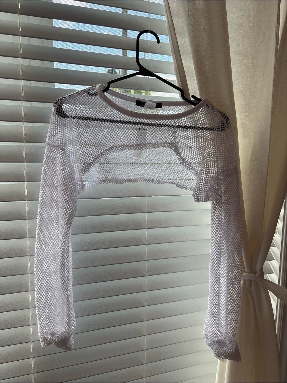 Society White Sheer Mesh Long-Sleeve Crop Top